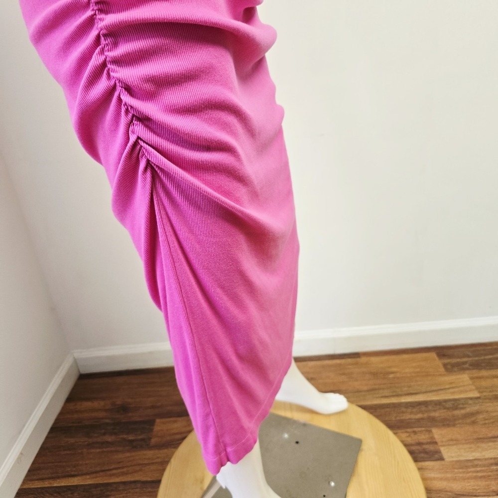 Michael Stars Wren Dress Large Stretchy Ruched Sides Slit Midi Sleeveless Mystic - Picture 5 of 10